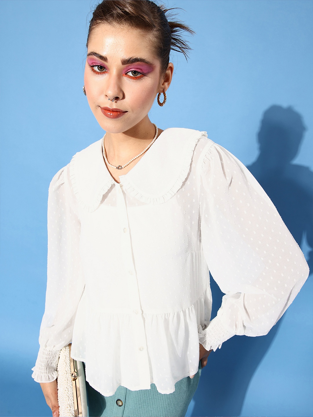 

EVERYDAY by ANI Women Classic White Solid Zoom Friendly Collar Shirt