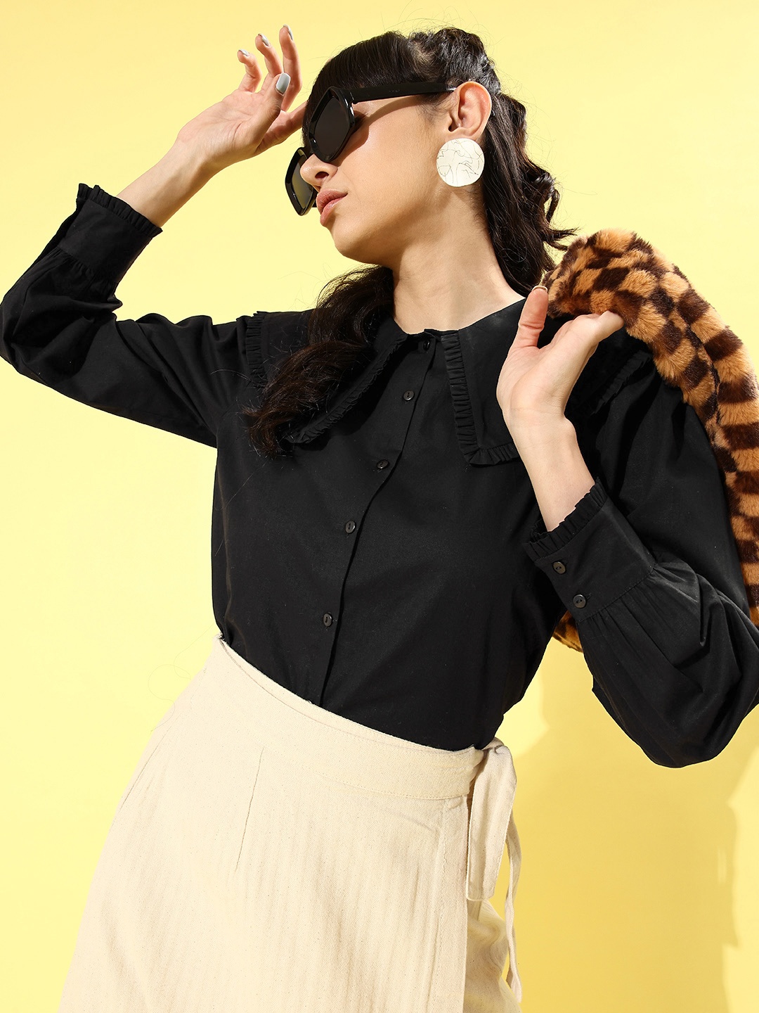 

EVERYDAY by ANI Women Black Standard Pure Cotton Casual Shirt