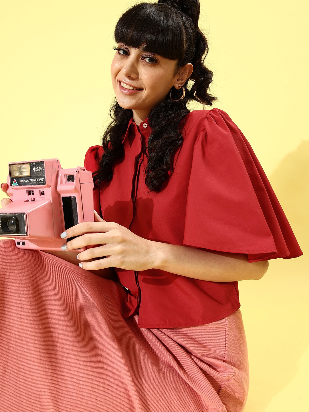 

EVERYDAY by ANI Red Flared Sleeves Shirt Style Top