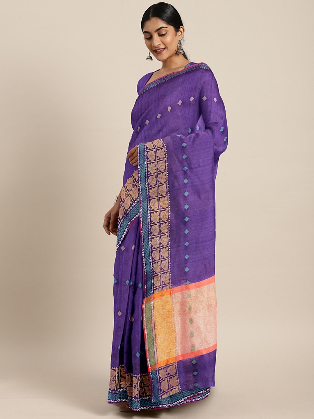 

KALINI Purple Woven Design Silk Cotton Chanderi Saree