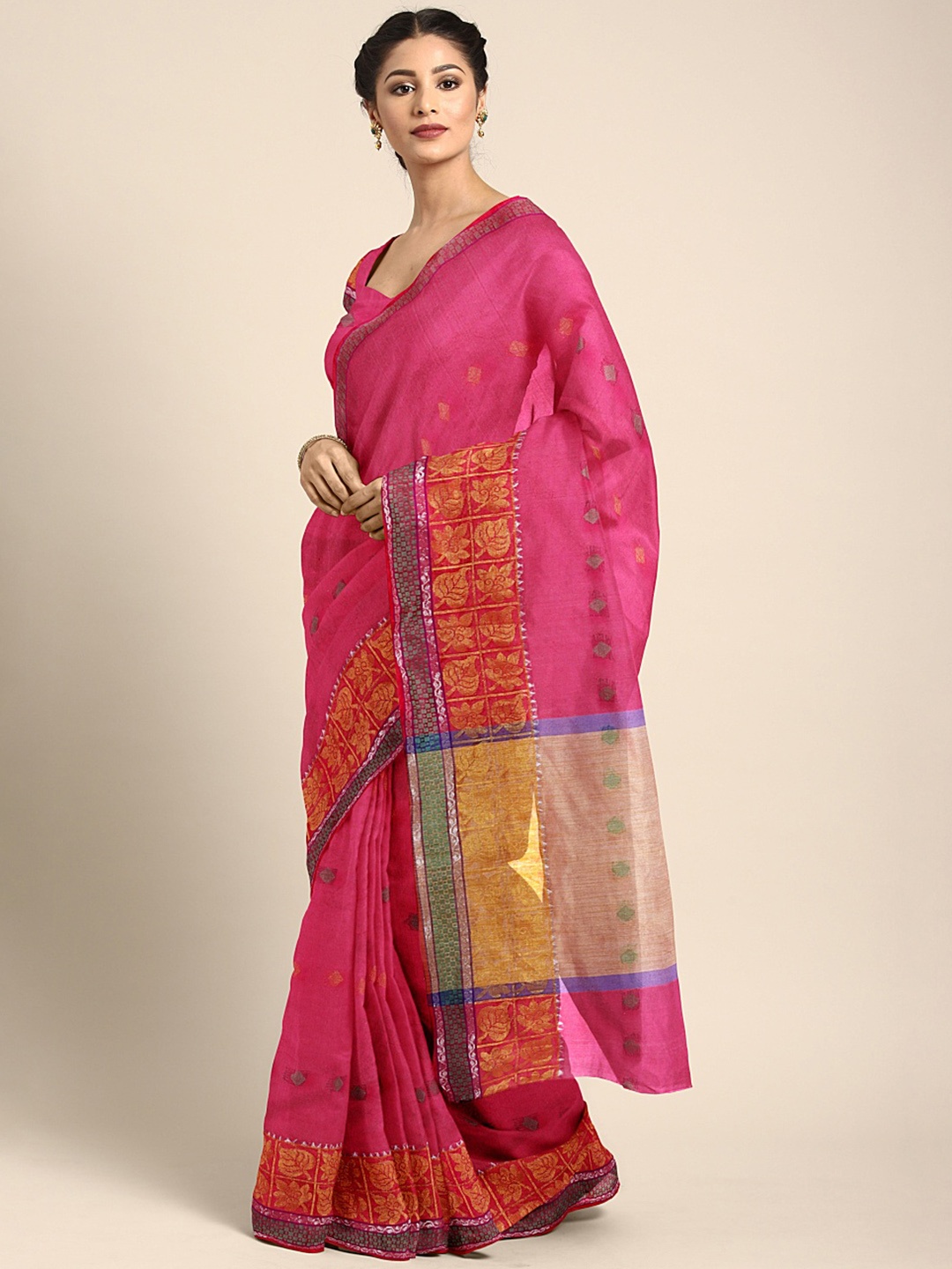

KALINI Magenta Woven Design Silk Cotton Chanderi Saree