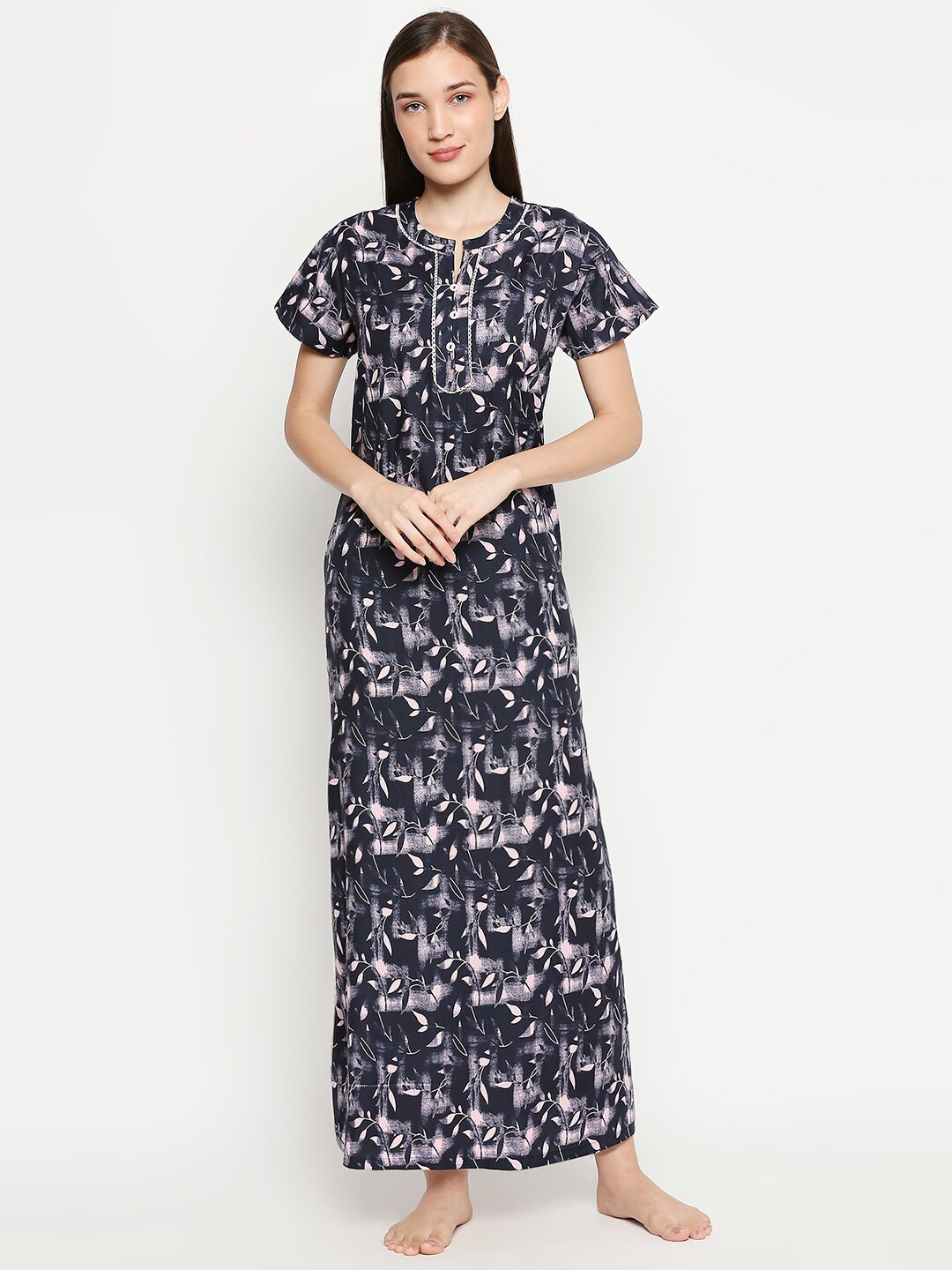 

XIN Navy Blue Printed Maxi Nightdress