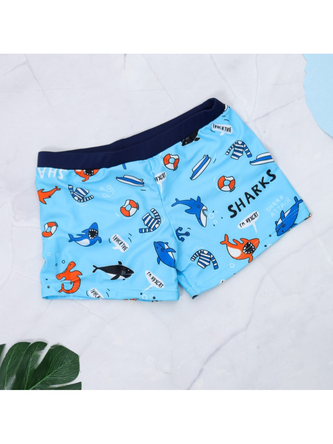 

Yellow Bee Boys Blue Printed Swim Bottoms