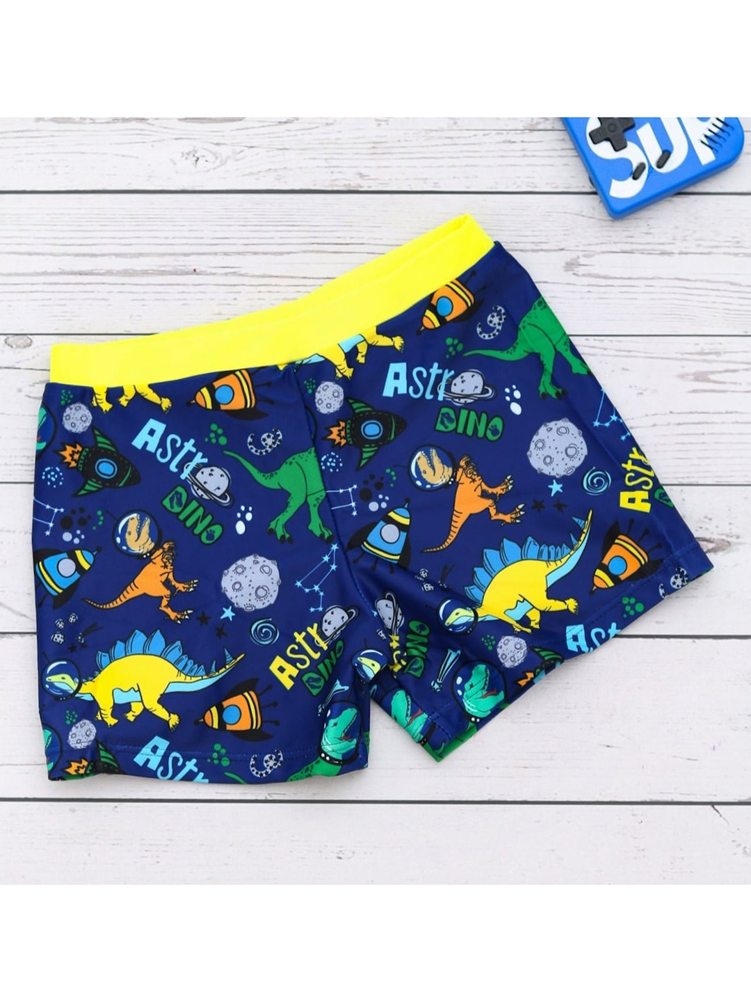 

Yellow Bee Boys Blue Printed Swim Shorts Bottoms, Multi