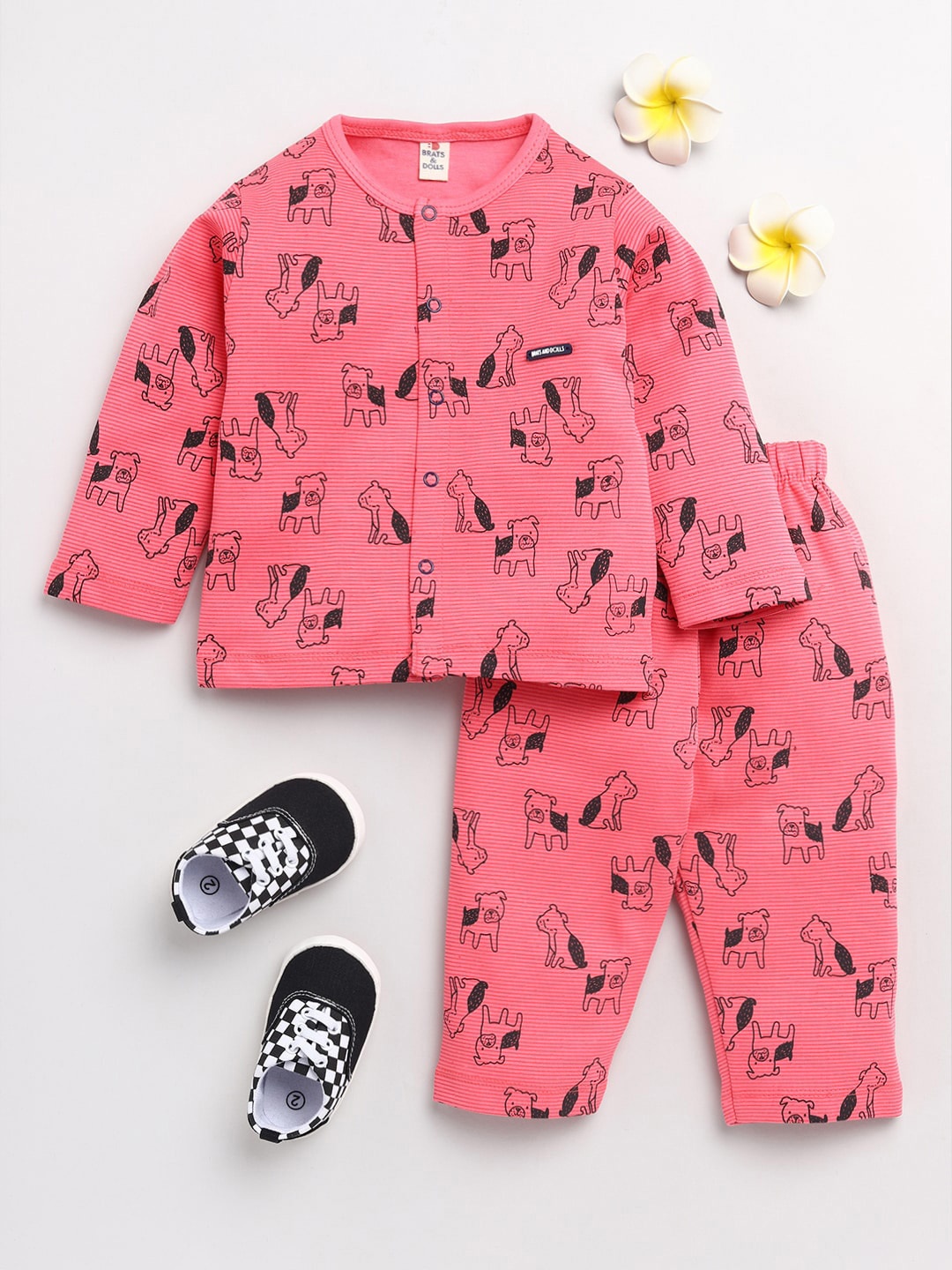 

BRATS AND DOLLS Boys Rust & Black Printed Night suit