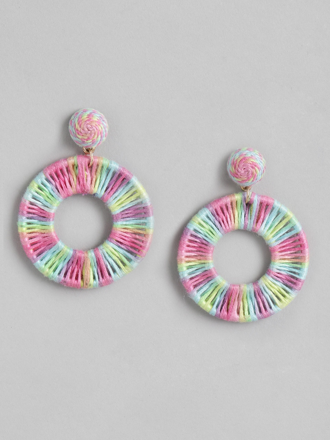 

DEEBACO Pink Circular Thread Drop Earrings