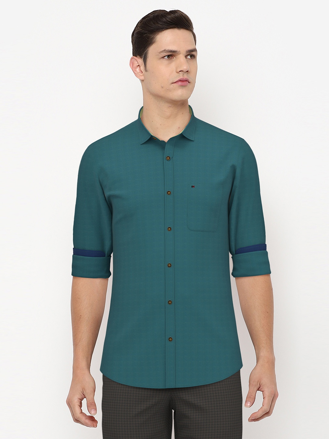 

Peter England Men Turquoise Blue Slim Fit Casual Shirt