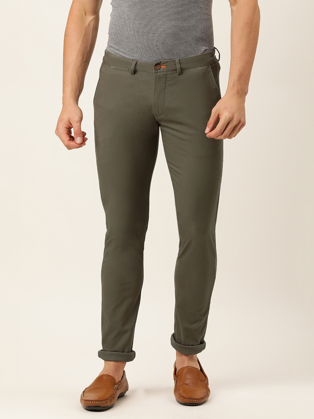 

Peter England Men Olive Green Skinny Fit Trousers