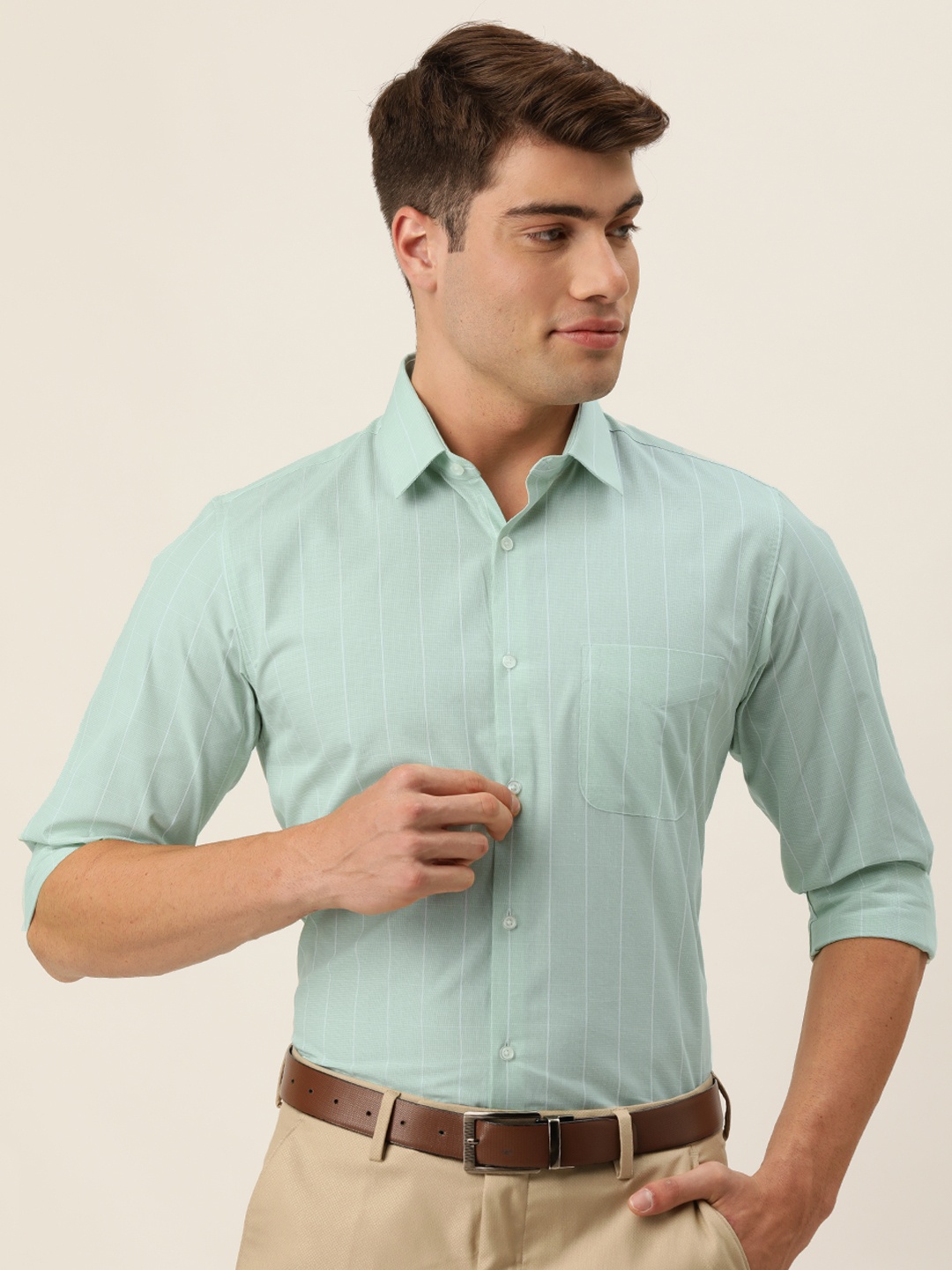

Peter England Men Green Slim Fit Checked Formal Shirt