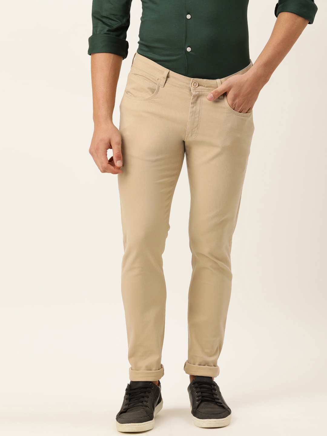 

Peter England Men Khaki Skinny Fit Trousers