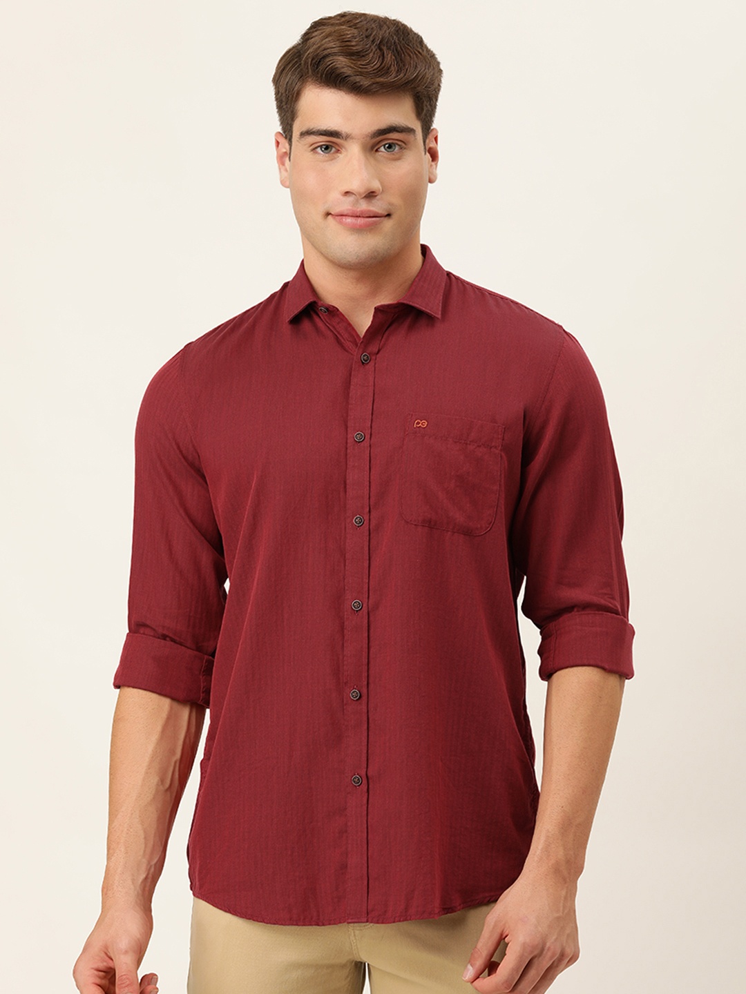 

Peter England Men Red Slim Fit Striped Casual Shirt