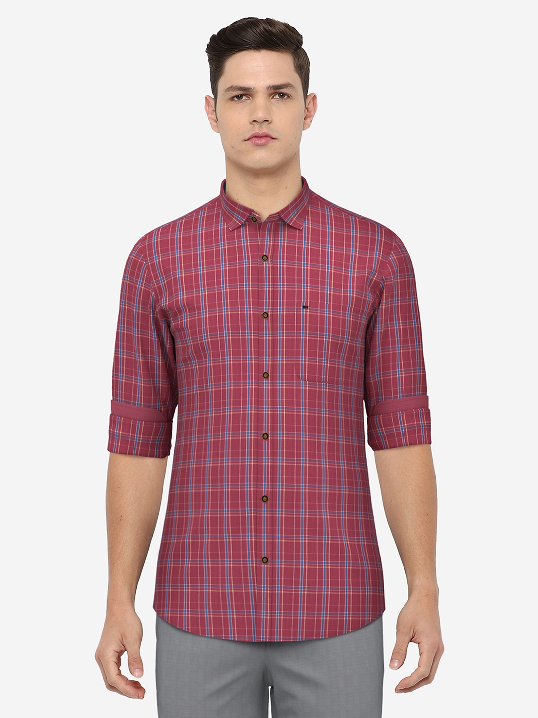 

Peter England Men Pink Checked Slim Fit Casual Shirt