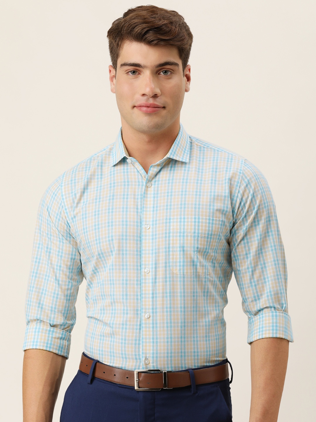 

Peter England Men Blue Slim Fit Checked Formal Shirt