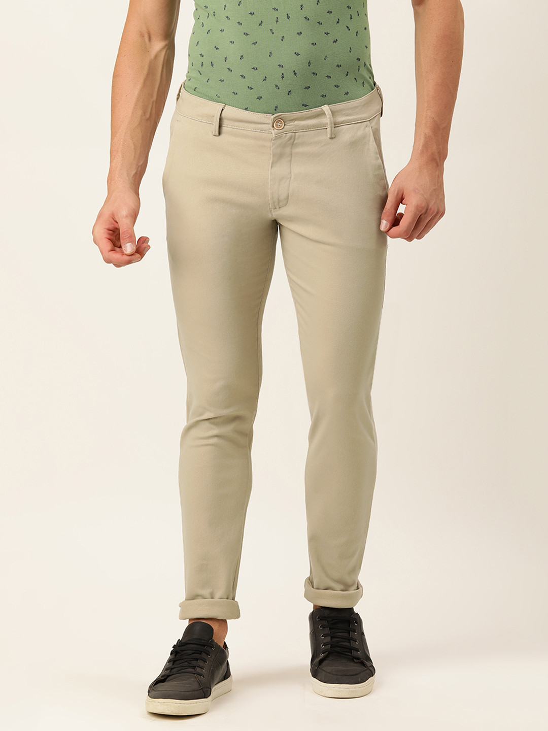 

Peter England Men Beige Skinny Fit Regular Trousers