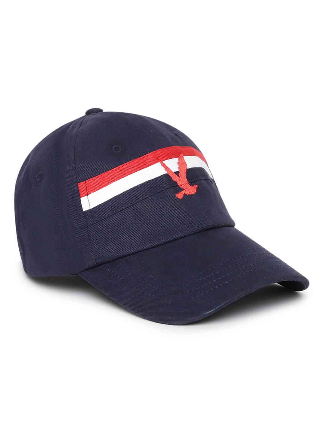 

MR BUTTON Unisex Navy Blue & Red Embroidered Baseball Cap