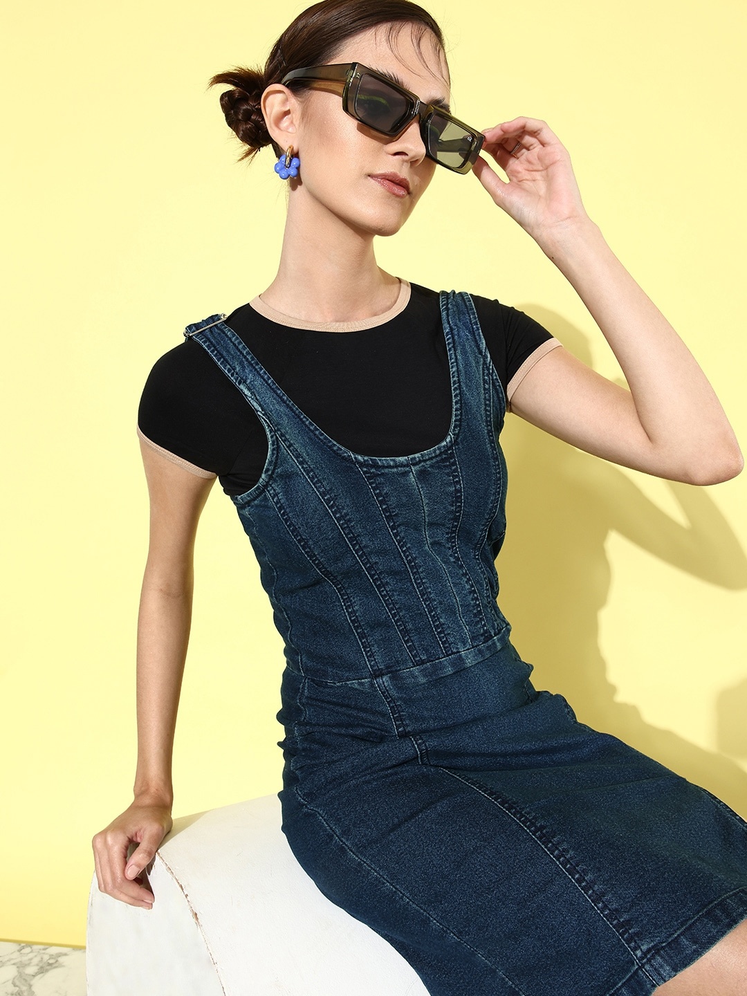 

Roadster Blue Solid Pinafore Dress