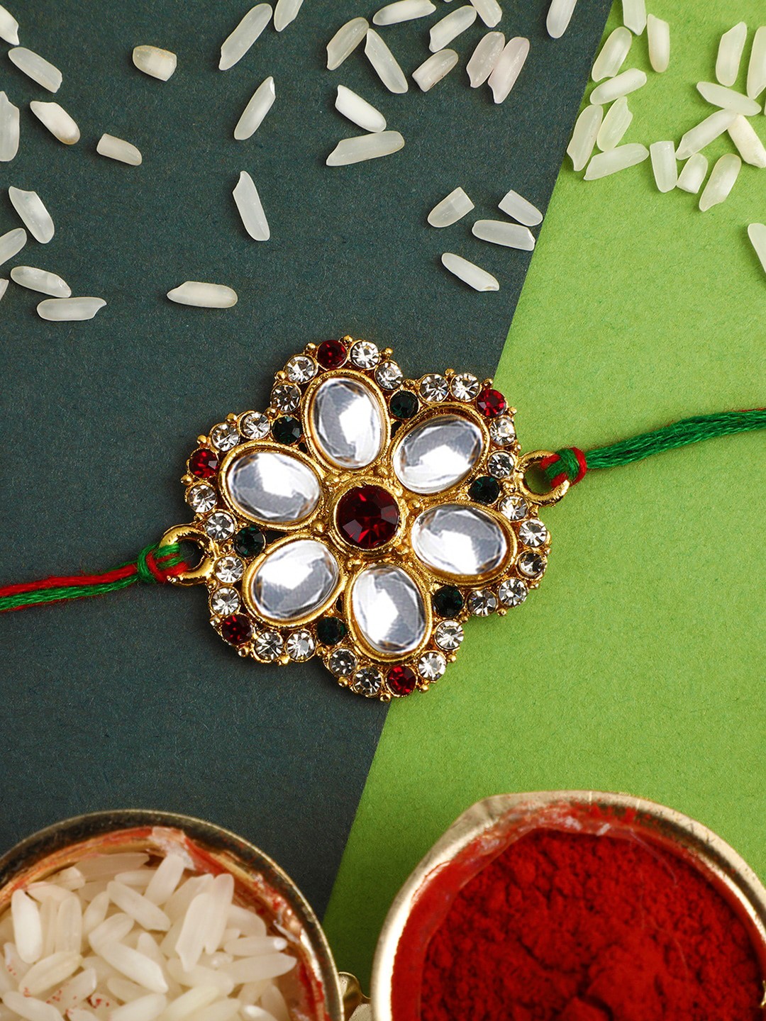 

LIVE EVIL Men Multicolored Gold-Plated Meena Work Rakhi, Multi