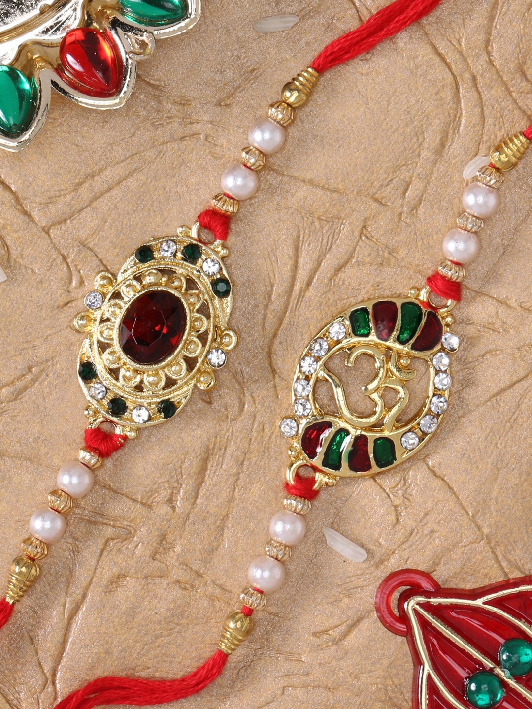 

LIVE EVIL Men Set Of 2 Gold-Plated Stones-Studded & Beaded Rakhi