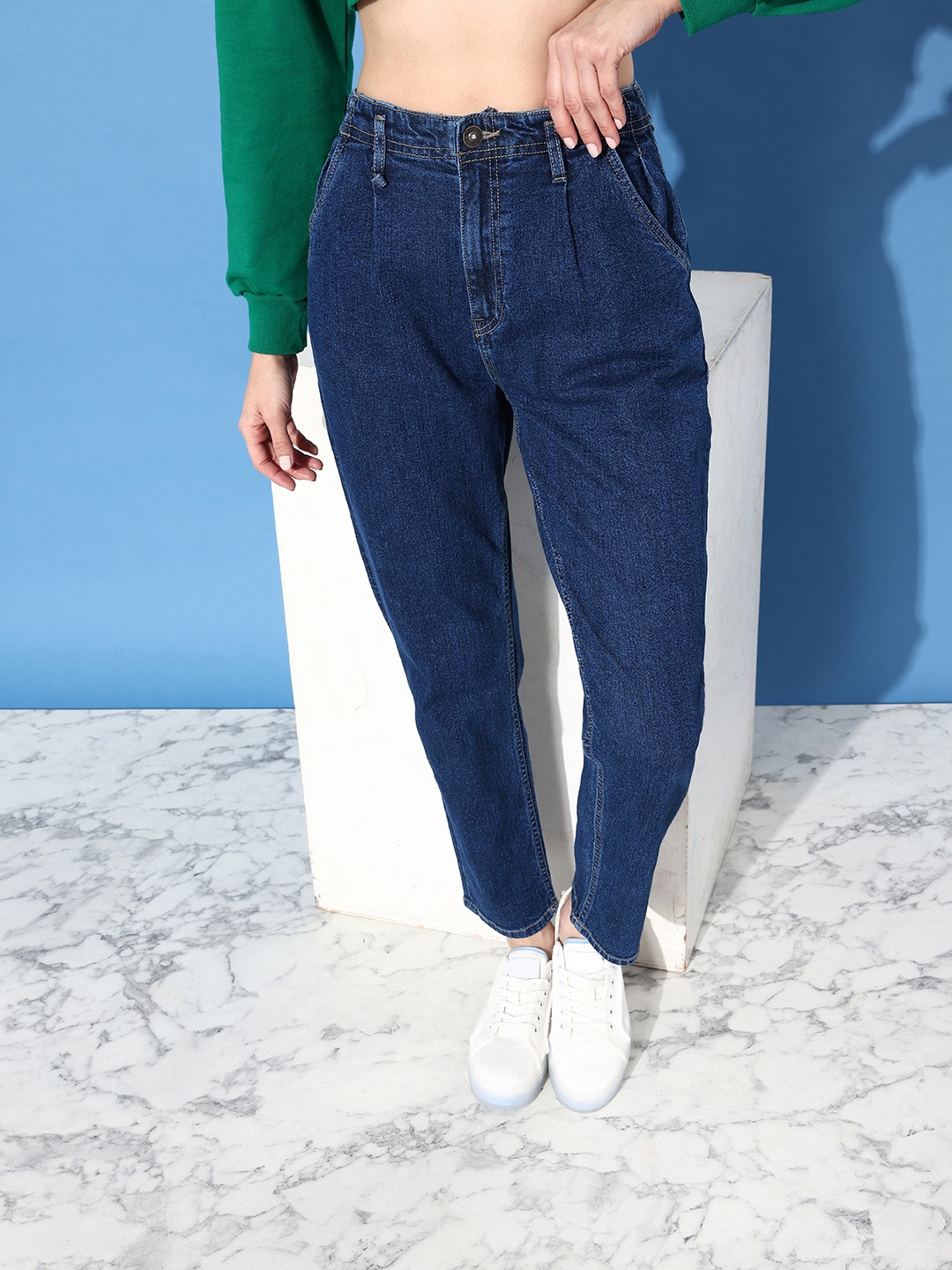 

The Roadster Life Co. Women Bold Blue Boyfriend Fit Crafted Denim Stretchable Jeans