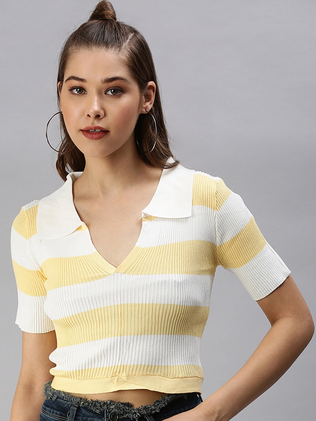 

SHOWOFF Yellow Striped Crop Top