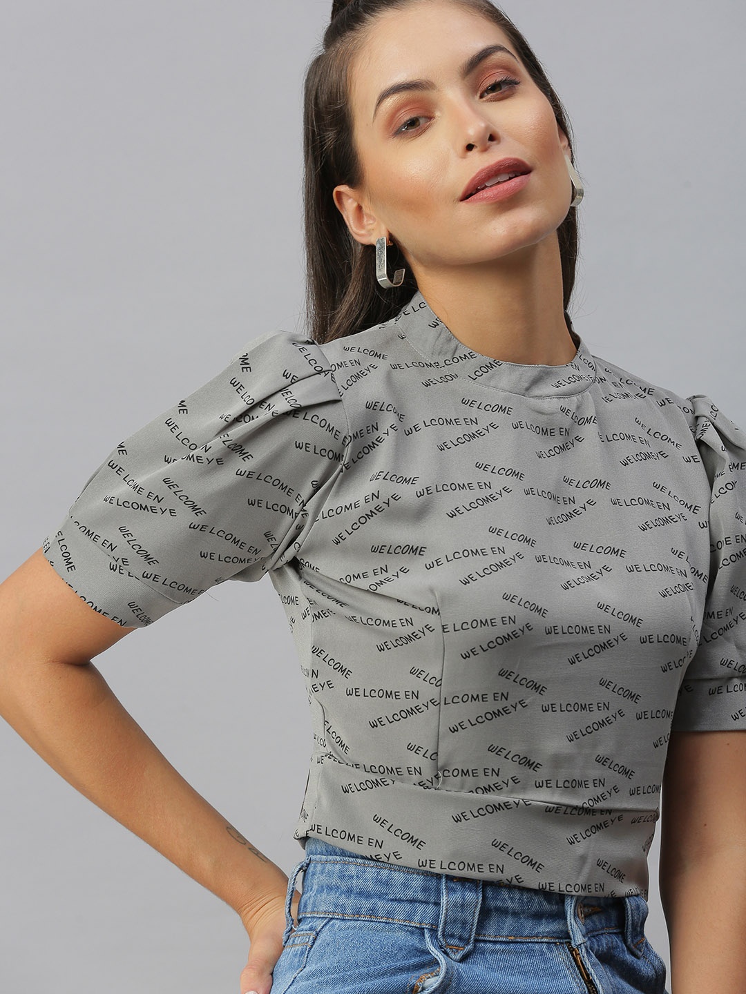 

SHOWOFF Grey Print Crepe Top