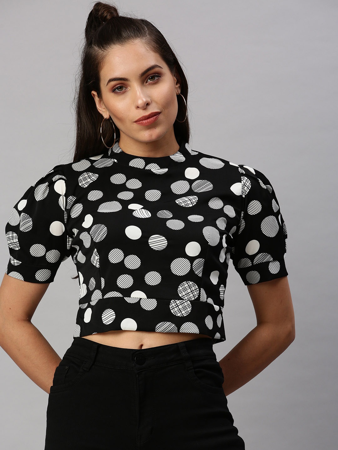 

SHOWOFF Black Print Crepe Crop Top