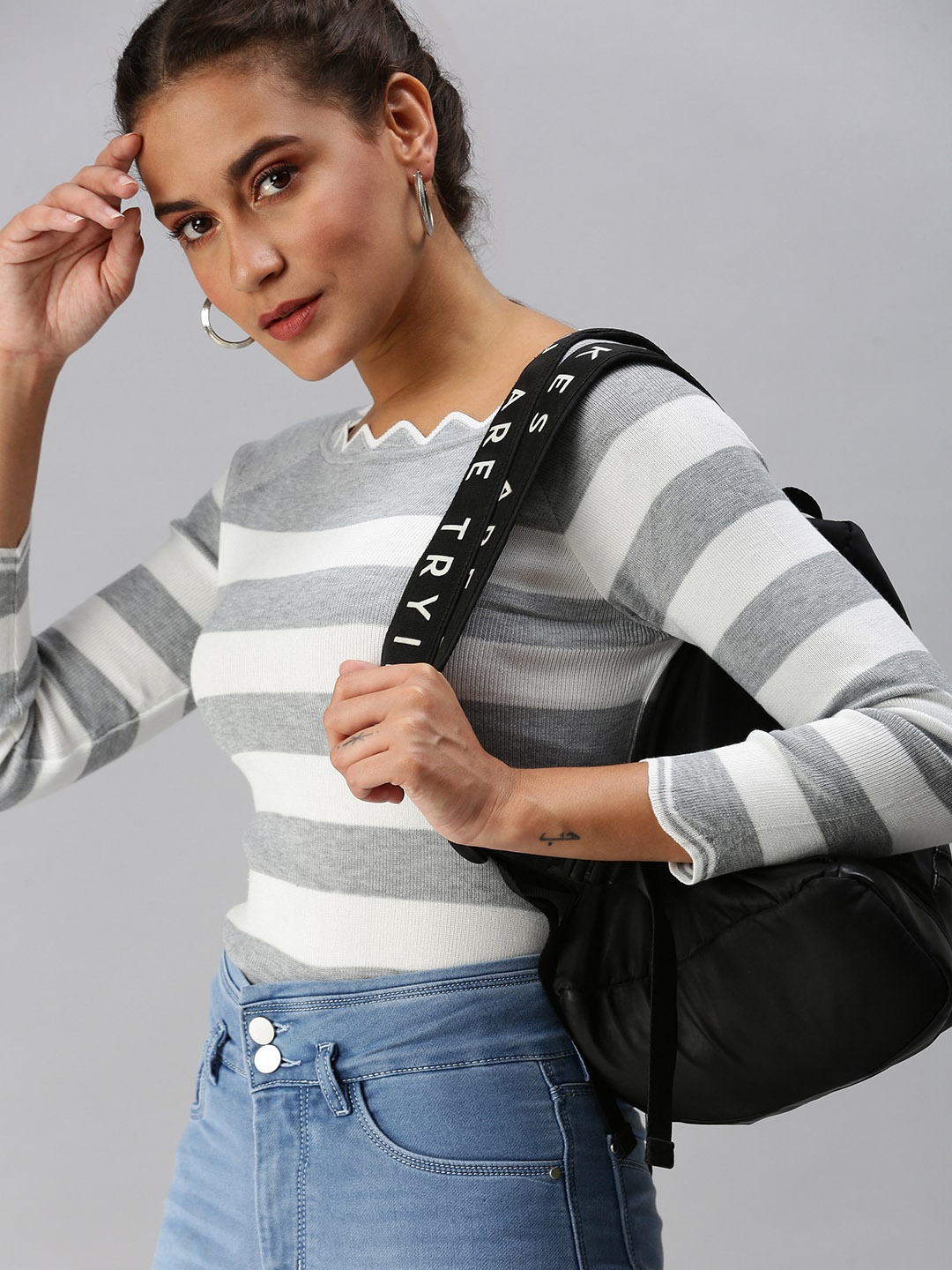 

SHOWOFF Grey Striped Top