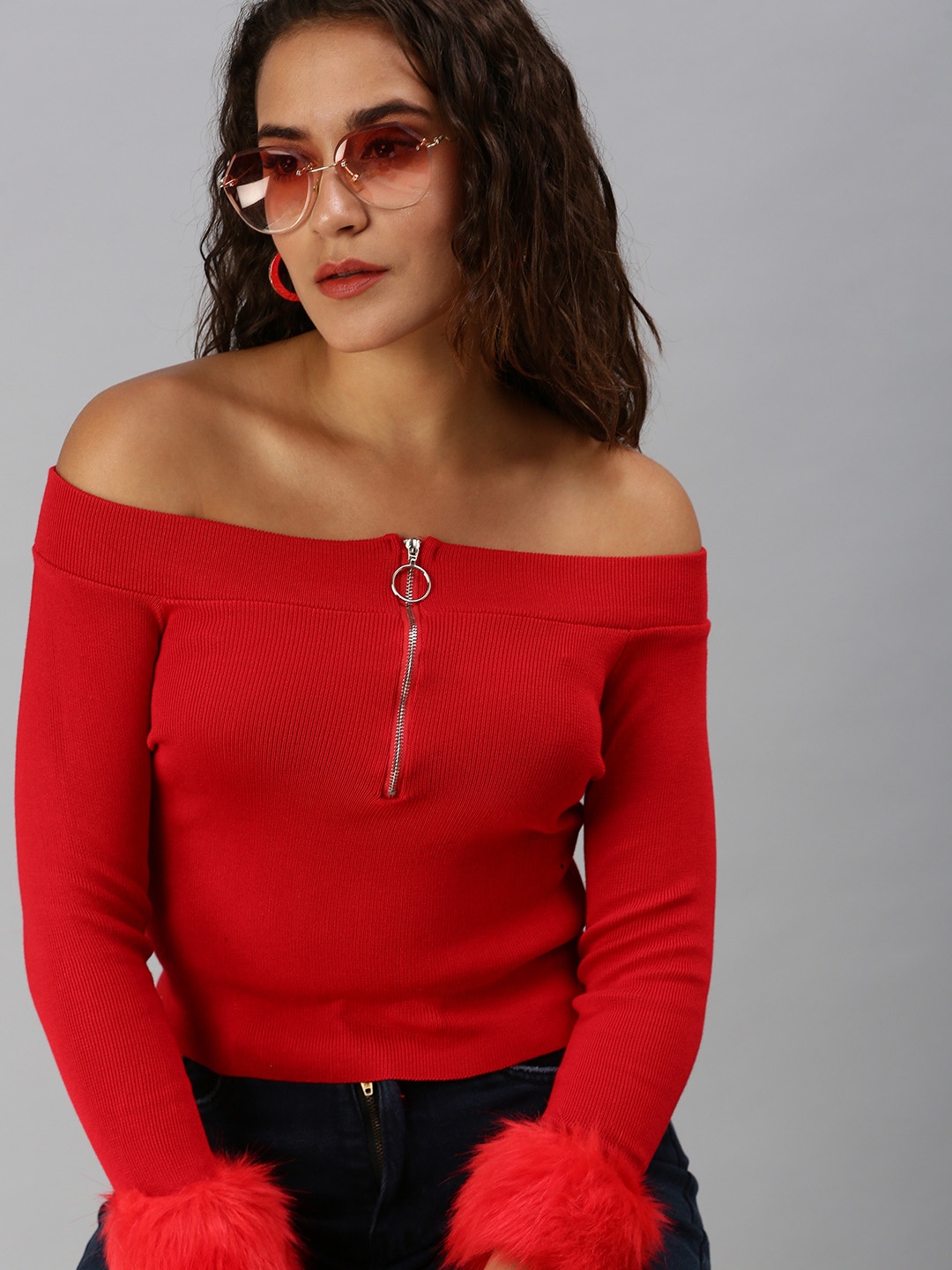 

SHOWOFF Red Off-Shoulder Bardot Top
