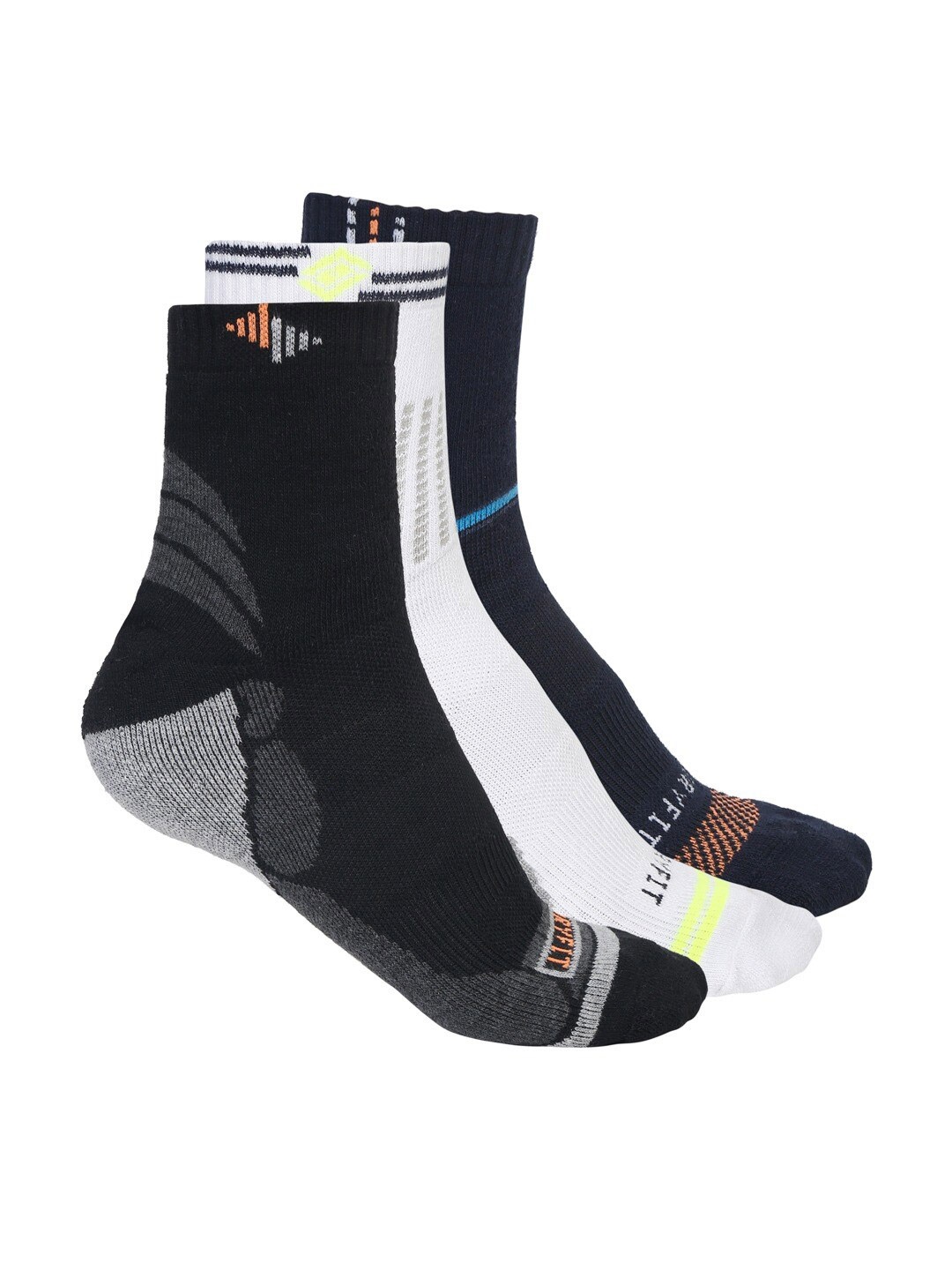 

VIMAL JONNEY Pack Of 3 Patterned Cotton Above Ankle Length Socks, Black