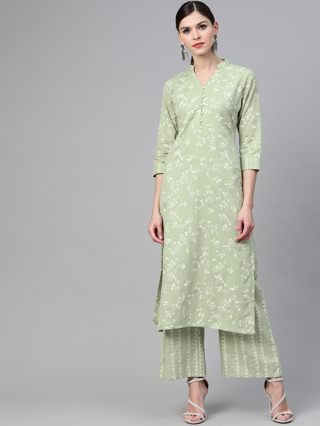 

See Designs Women Green Printed Pure Cotton Kurti with Palazzos