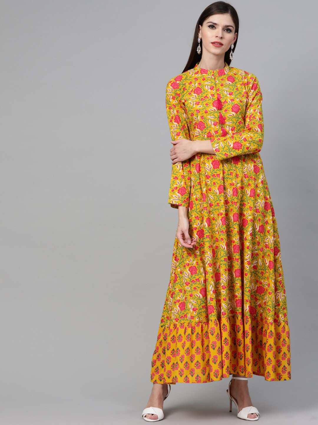 

See Designs Yellow Floral Ethnic Maxi Dress