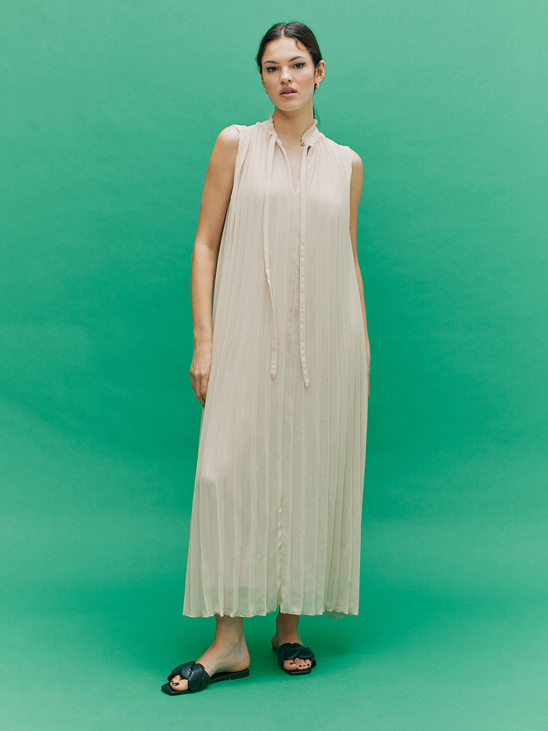 

H&M Women Beige Tie-detail Pleated Dress