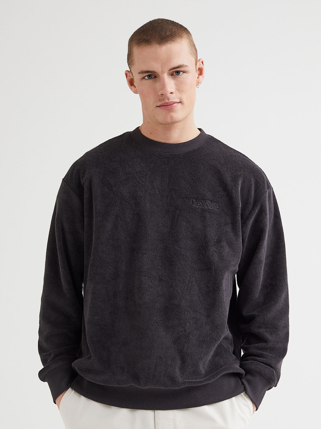 

H&M Men Charcoal Grey Relaxed Fit Terry Sweatshirt