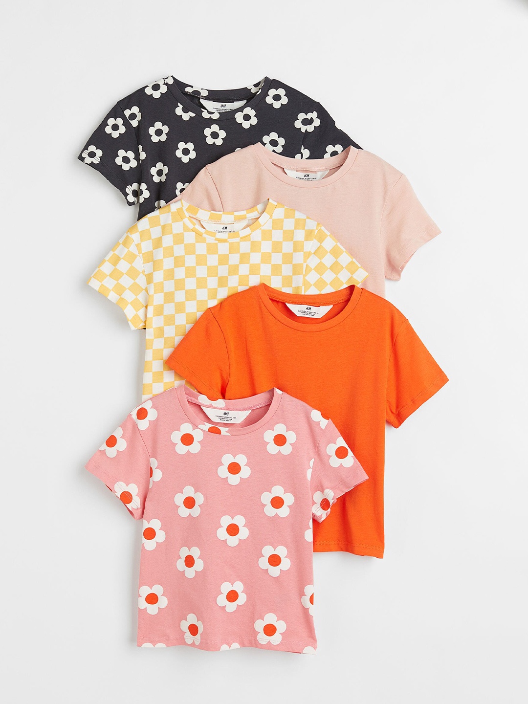 

H&M Girls 5-Pack Printed Jersey Tops, Yellow