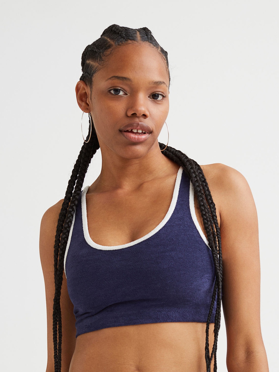 

H&M Women Blue Solid Round Neck Fitted Terry Sleeveless Top