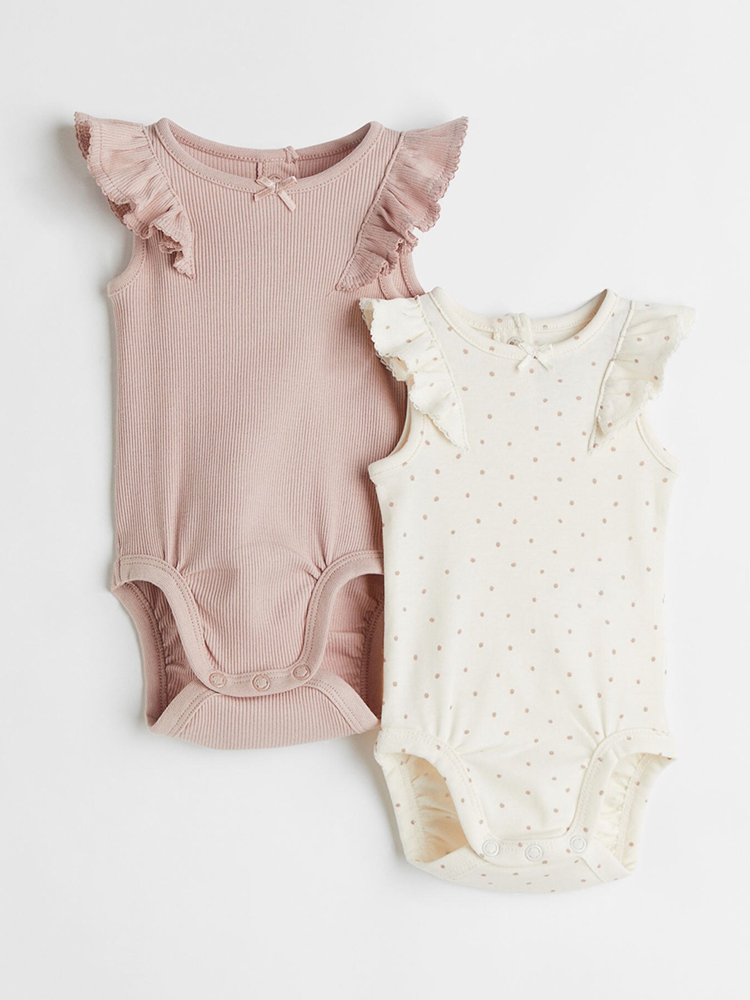 

H&M Girls Pink & White 2-Pack Flounce-Trim Bodysuits