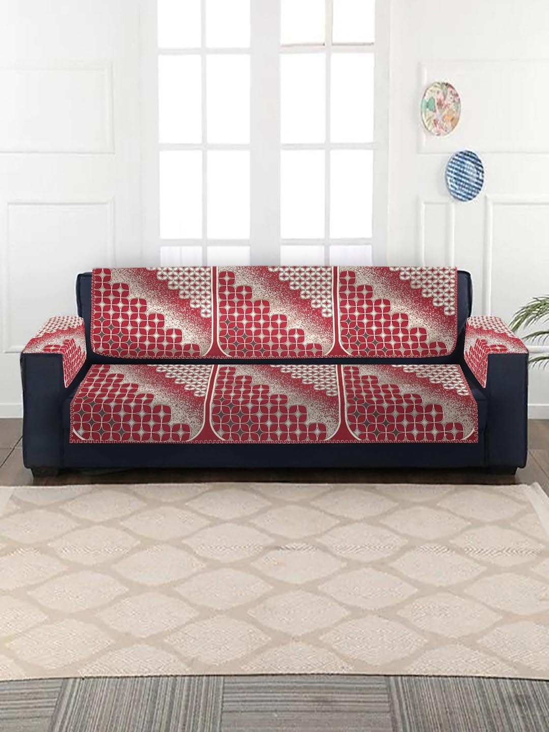 

MULTITEX Set Of 16 Maroon Jaquard Velvet Sofa Covers