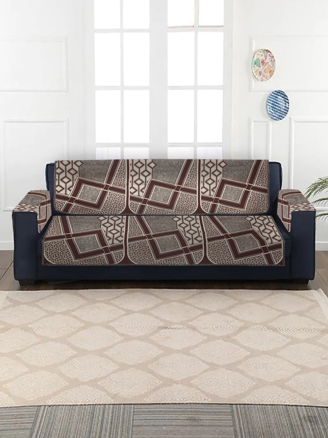 

MULTITEX Brown Printed 16 pcs Sofa Covers