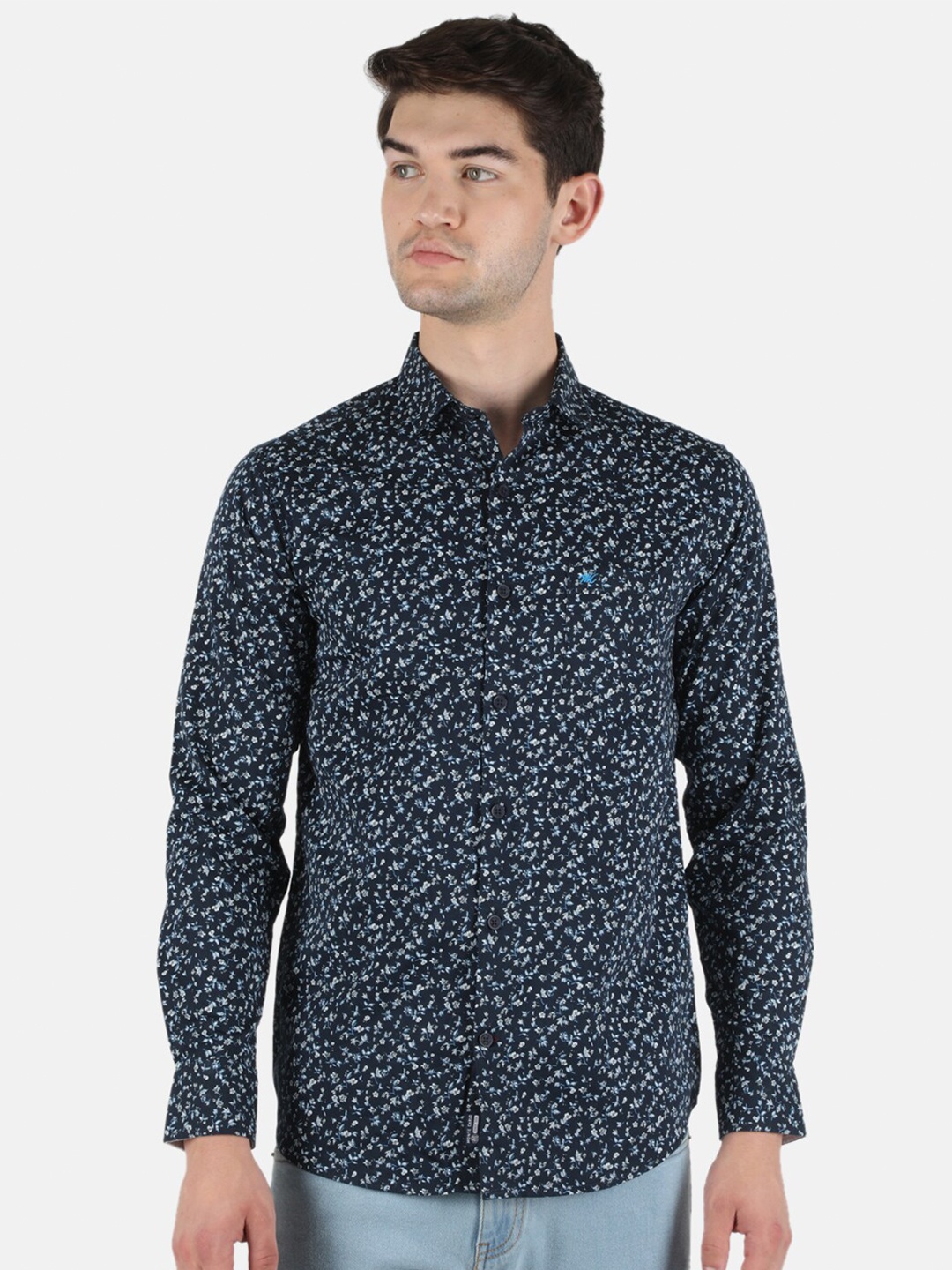 

Monte Carlo Men Navy Blue Classic Floral Printed Casual Shirt
