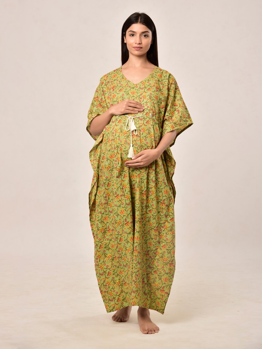 

CRAFIQA Green Printed Kaftan Nursing Maxi Nightdress
