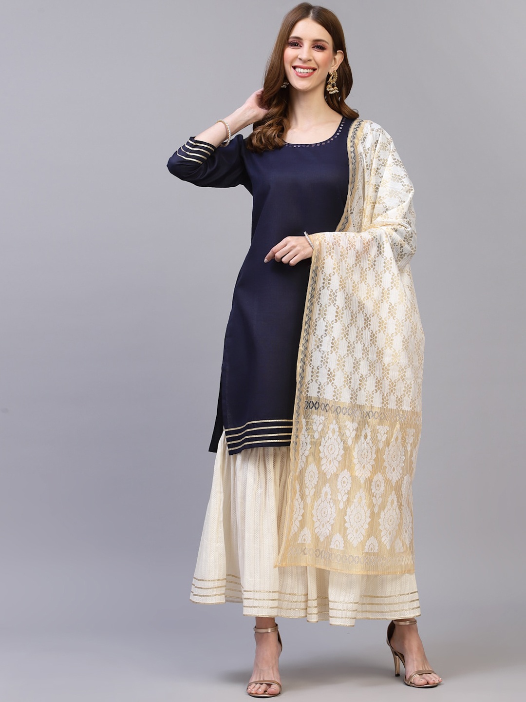 

SERONA FABRICS Women Blue Pleated Kurti with Sharara & With Dupatta