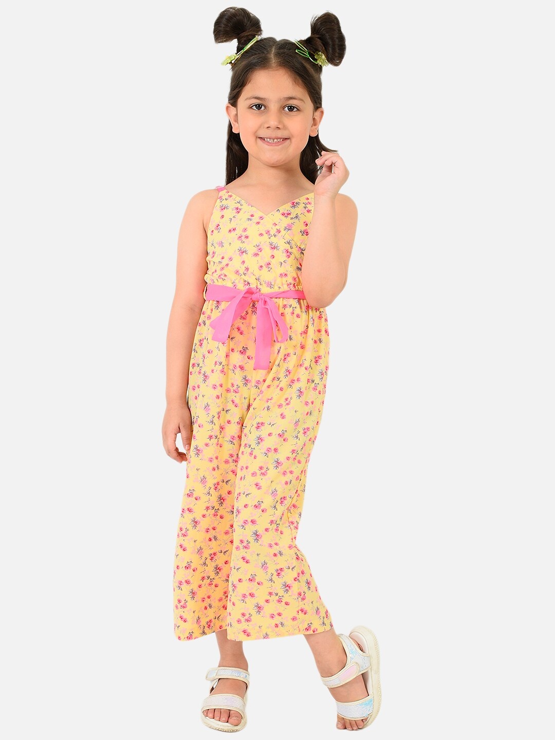 

Nauti Nati Girls Yellow & Pink Printed Basic Jumpsuit