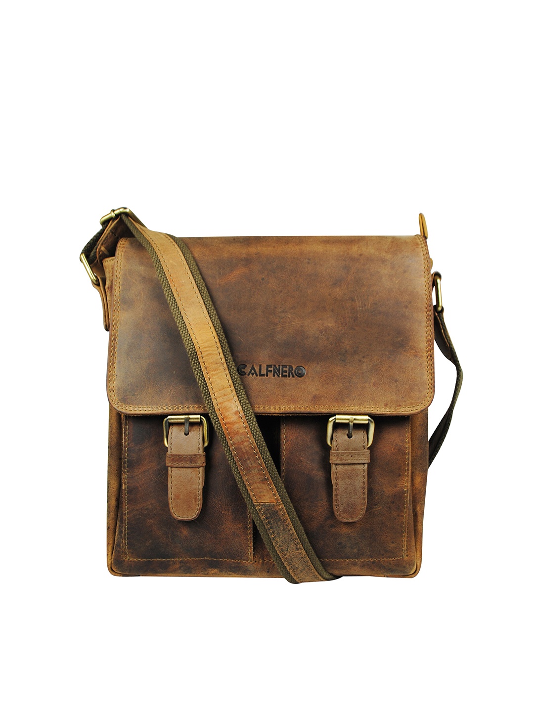 

CALFNERO Men Brown Textured Messenger Bag