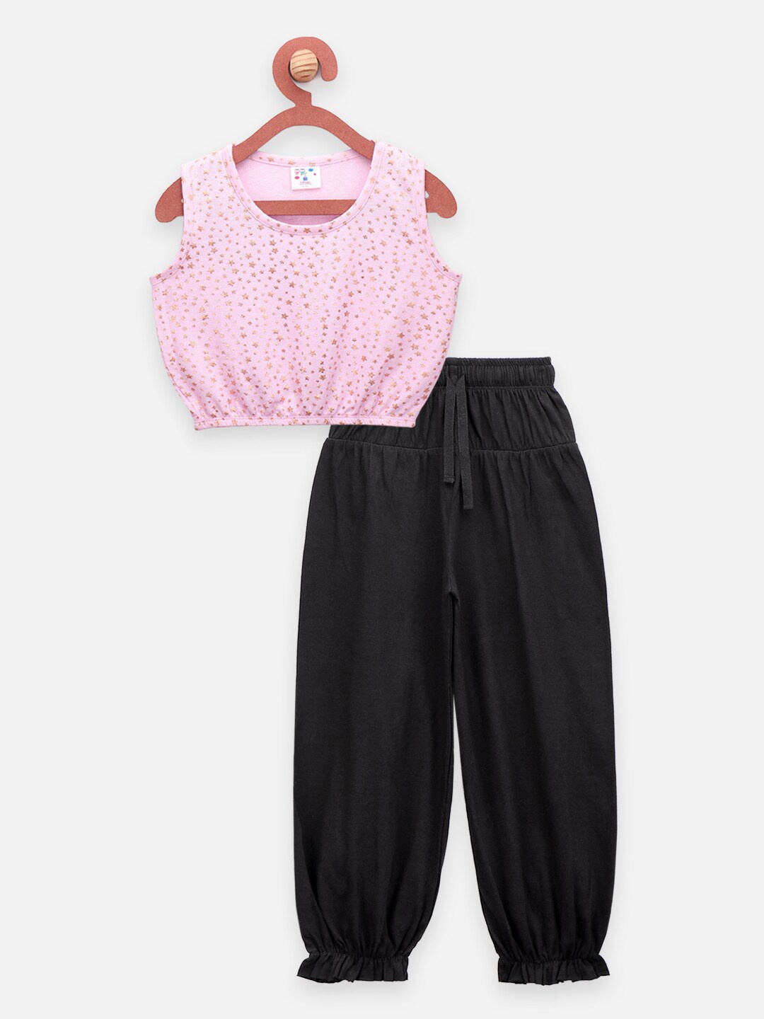 

LilPicks Girls Pink & Navy Blue Printed Top with Trousers