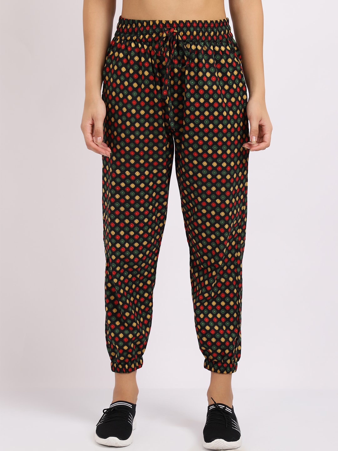 

TAG 7 Women Black Printed Smart Loose Fit Joggers Trousers