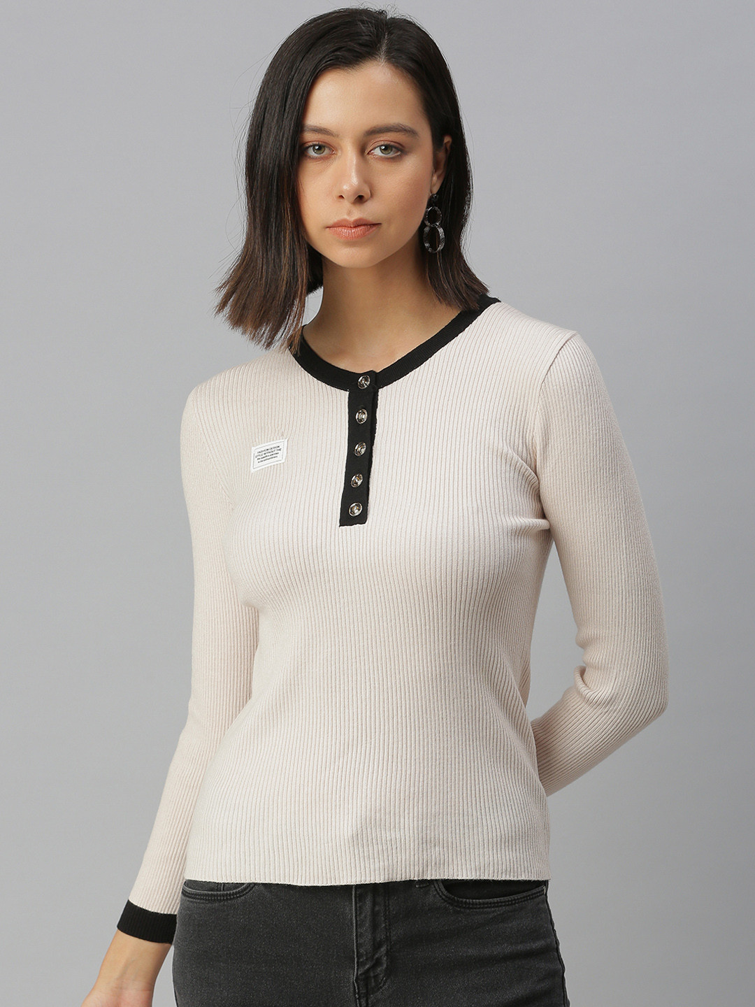 

SHOWOFF Beige Striped Top