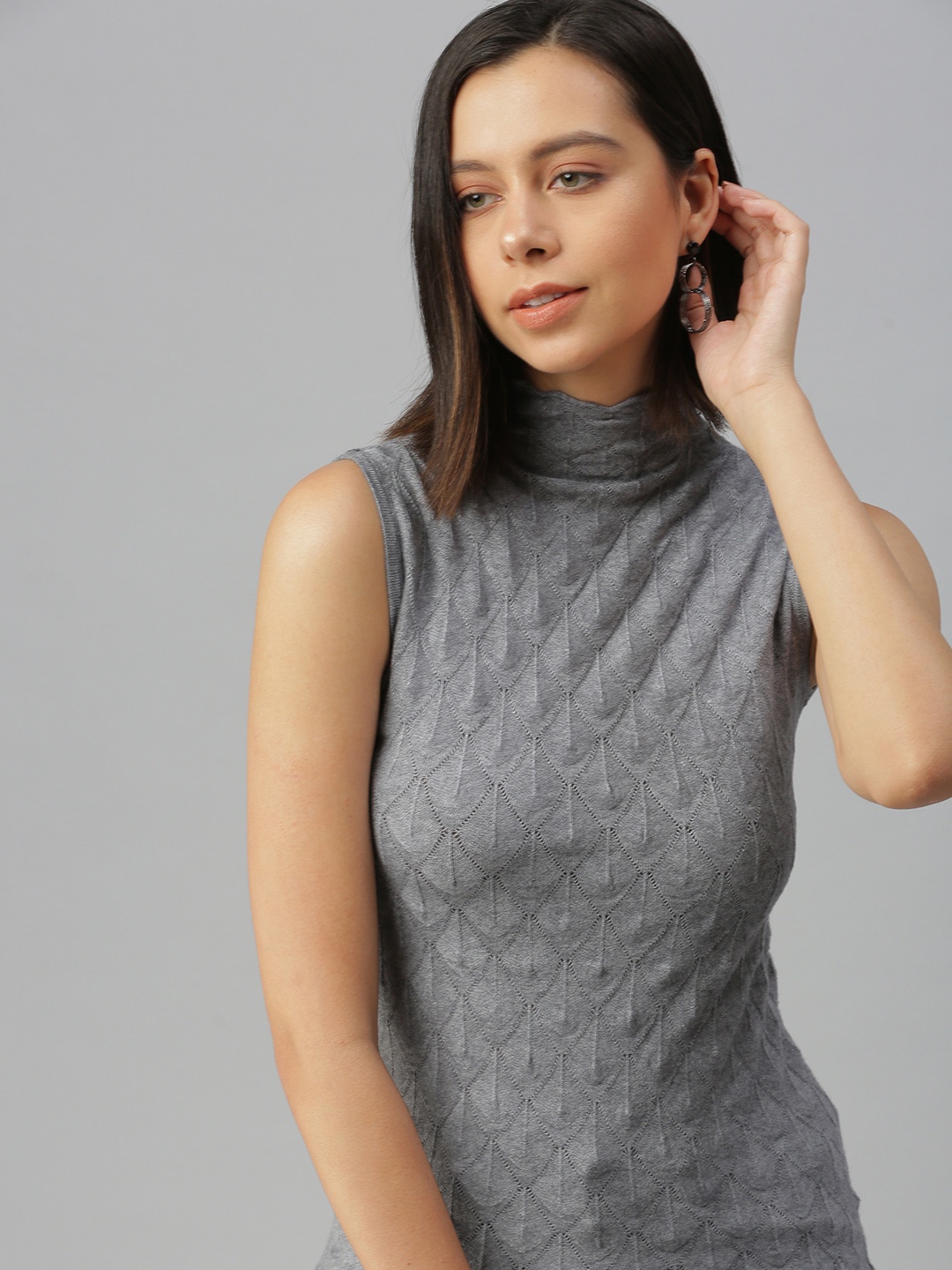 

SHOWOFF Women Grey High Neck Top