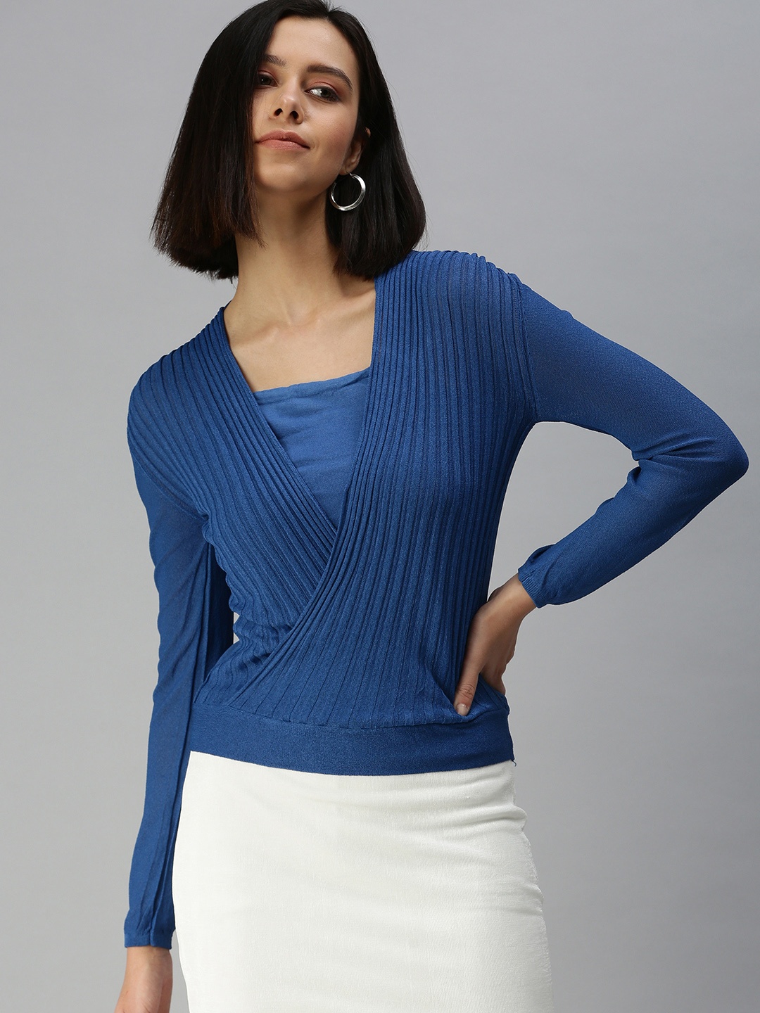

SHOWOFF Blue & twilight blue Striped Wrap Top