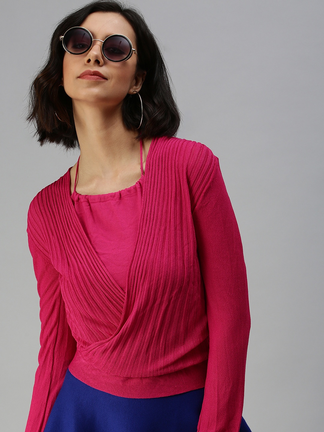 

SHOWOFF Fuchsia & maroon Wrap Top