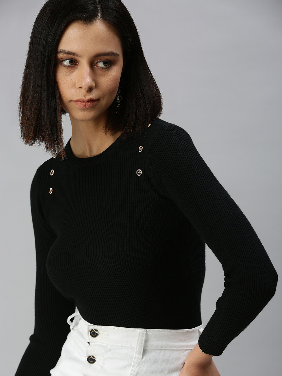 

SHOWOFF Women Black Knitted Top
